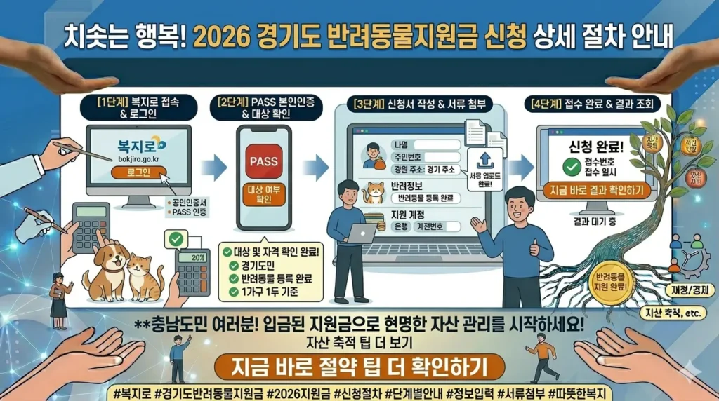 2026 경기도 반려동물지원금 신청 절차를 한눈에 보여주는 단계별 안내 이미지