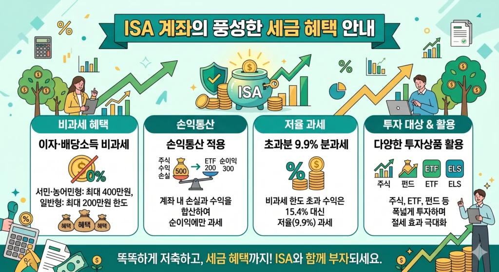 ISA 계좌 세금 혜택 이미지 만들어줘