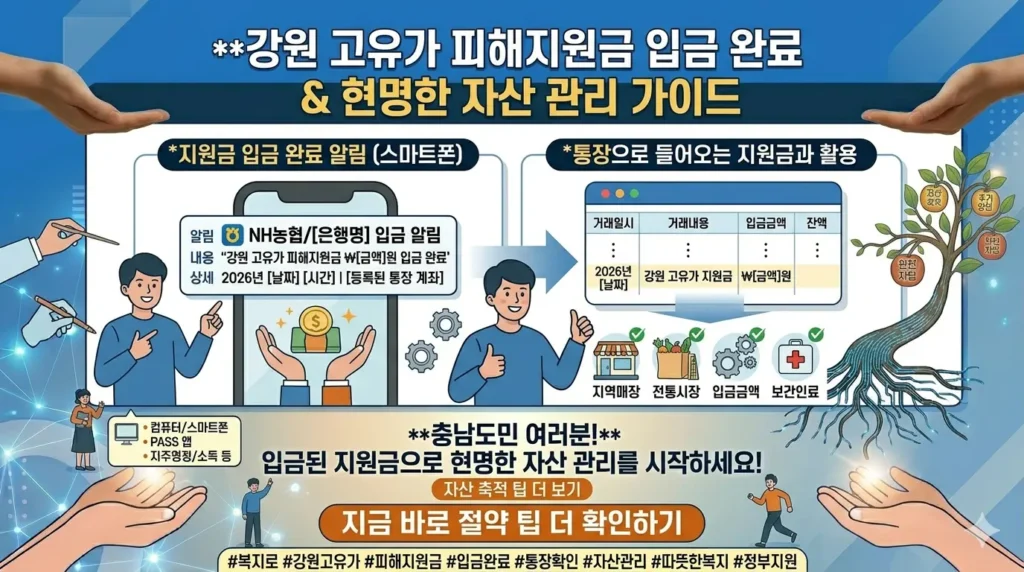 강원 고유가 피해지원금 입금 알림 스마트폰 화면, 통장으로 들어오는 지원금