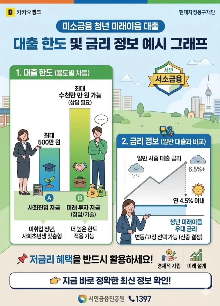 청년 미래이음대출 한도와 금리 예시 그래프