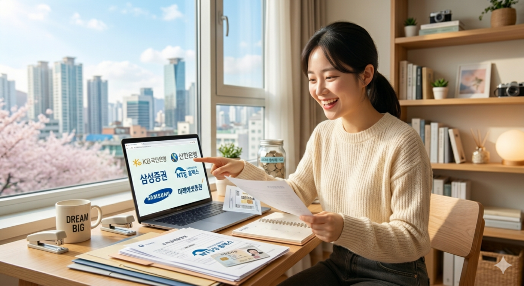 청년형 ISA 계좌 개설을 위한 서류들을 준비하는 청년의 모습,