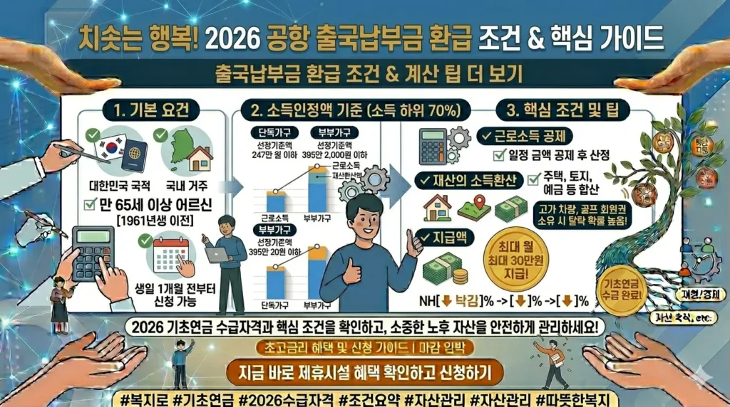 환급 대상 조건표를 가리키는 손가락. 복잡한