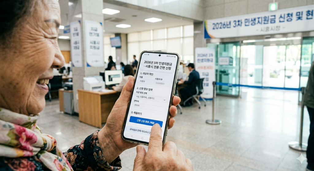 모바일로 3차 민생지원금 간편하게 신청하는 모습, 온라인 신청 화면