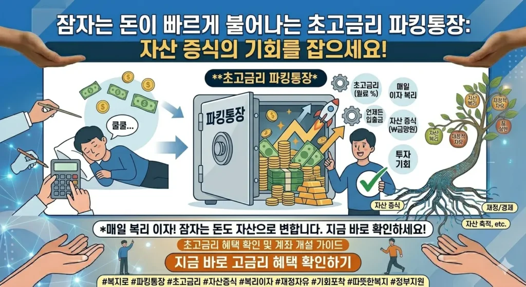 잠자는 돈이 빠르게 불어나는 모습을 형상화한 이미지,
초고금리 파킹통장으로 자산 증식의 기회를 잡으세요